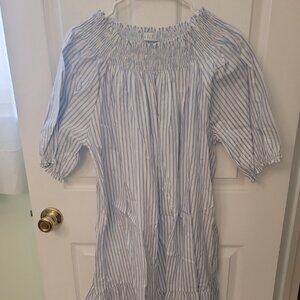 LAKE Blue & White Striped Poplin Lounge Dress | Cotton